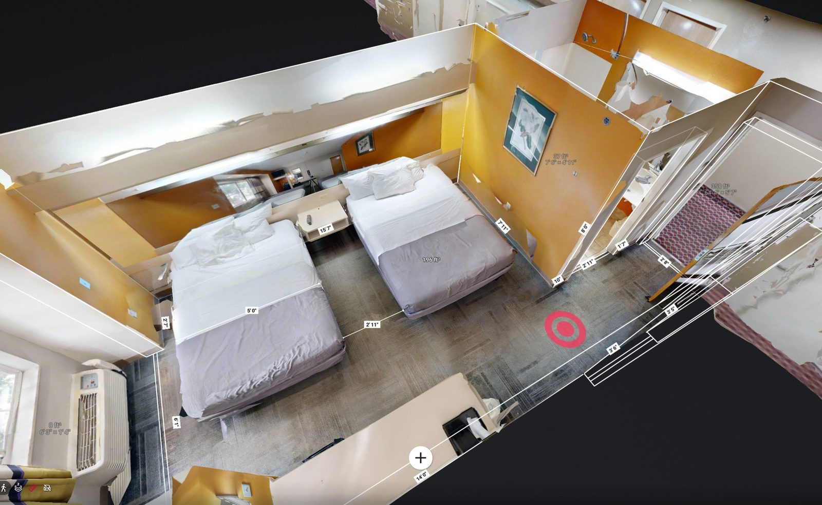 Measurements taken inside the Matterport model