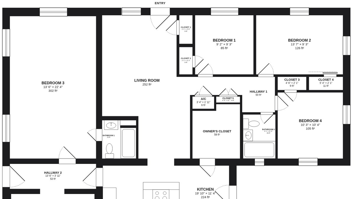 Sample measured floor plan with room dimensions