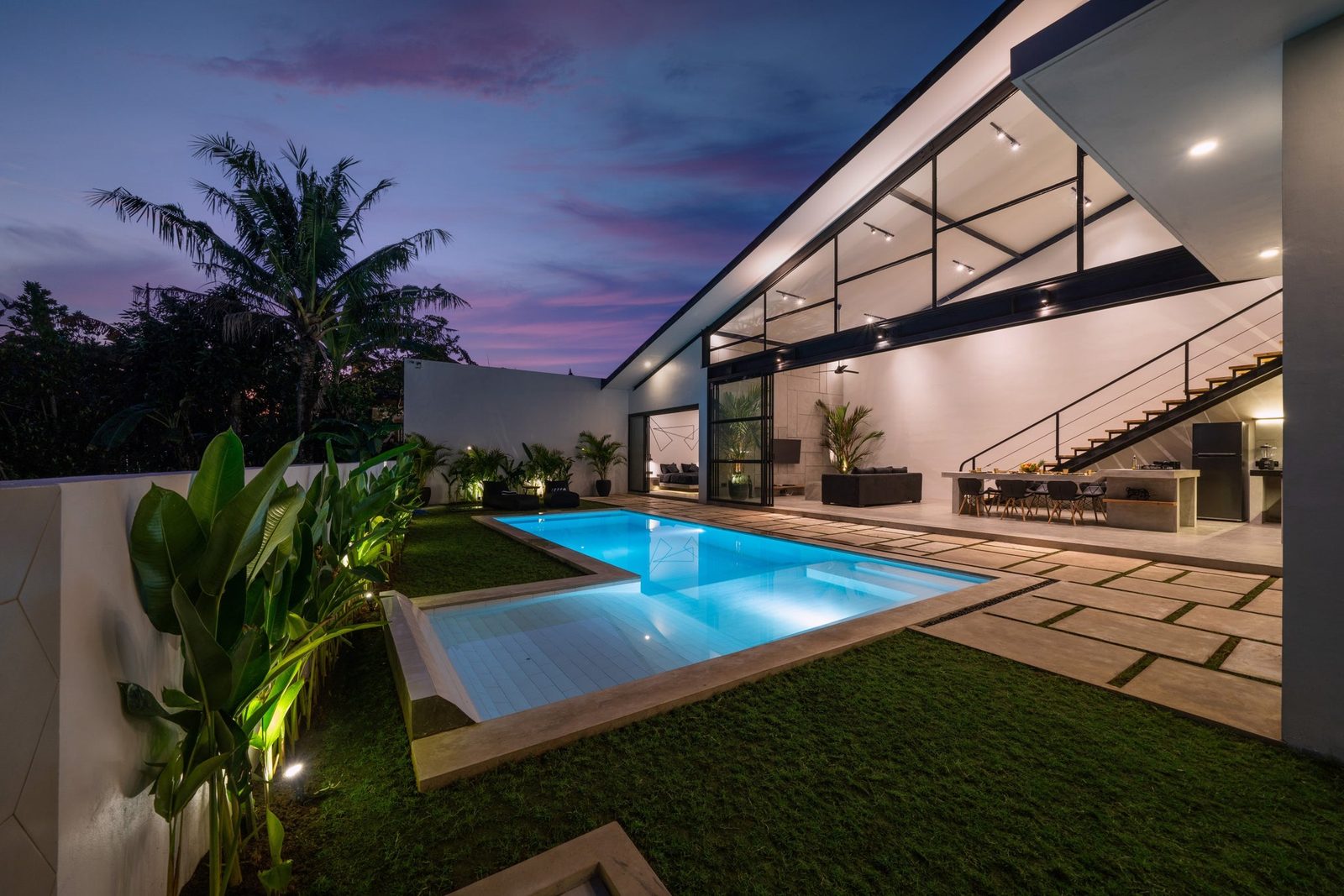 Twilight real estate photo - warm glow from interior lights
