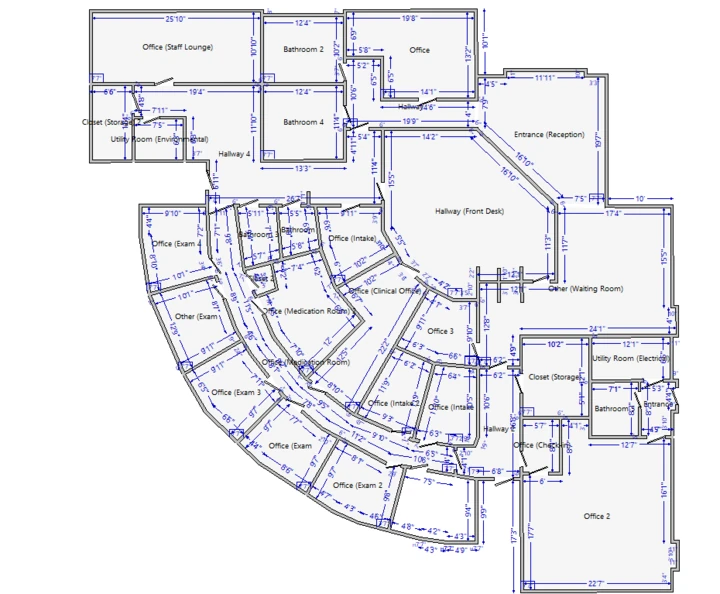 Matterport Sketch File loss sketch of a medical office with room dimensions