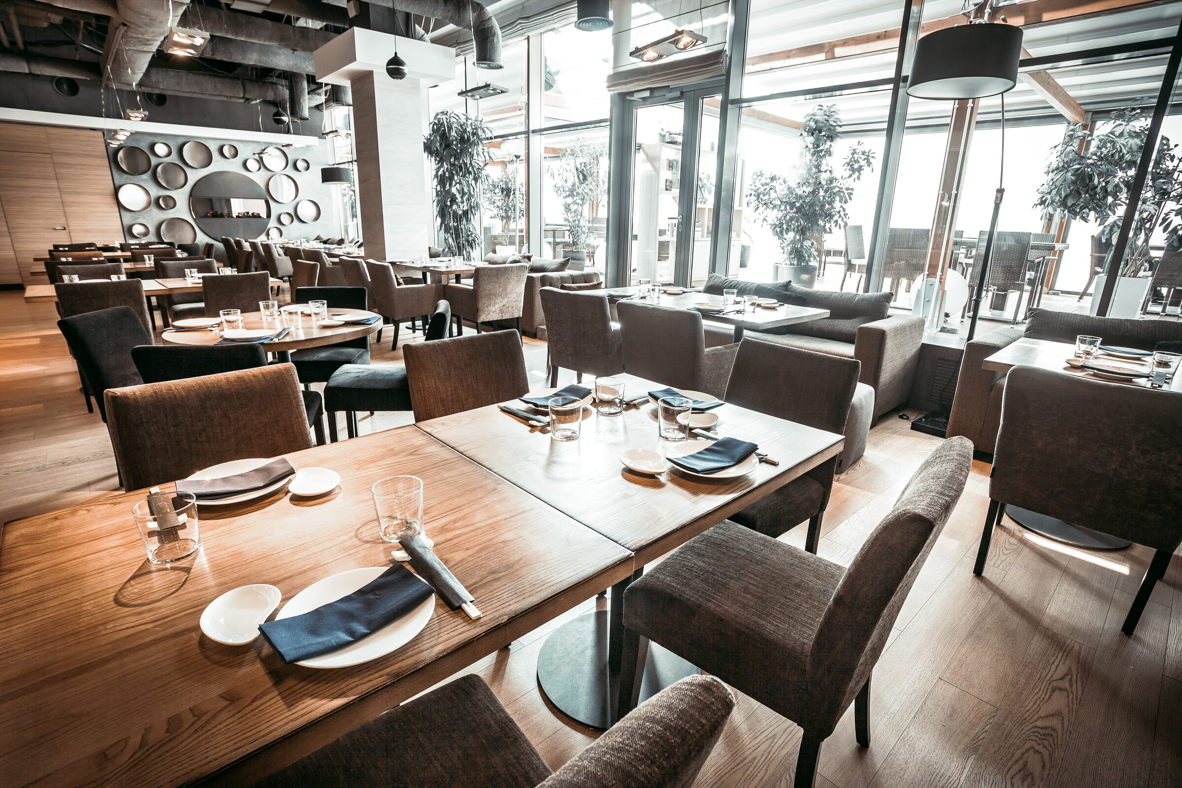 Bright restaurant dining room